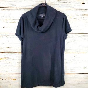 Attention Short Sleeve Cowl Neck Black Sweater